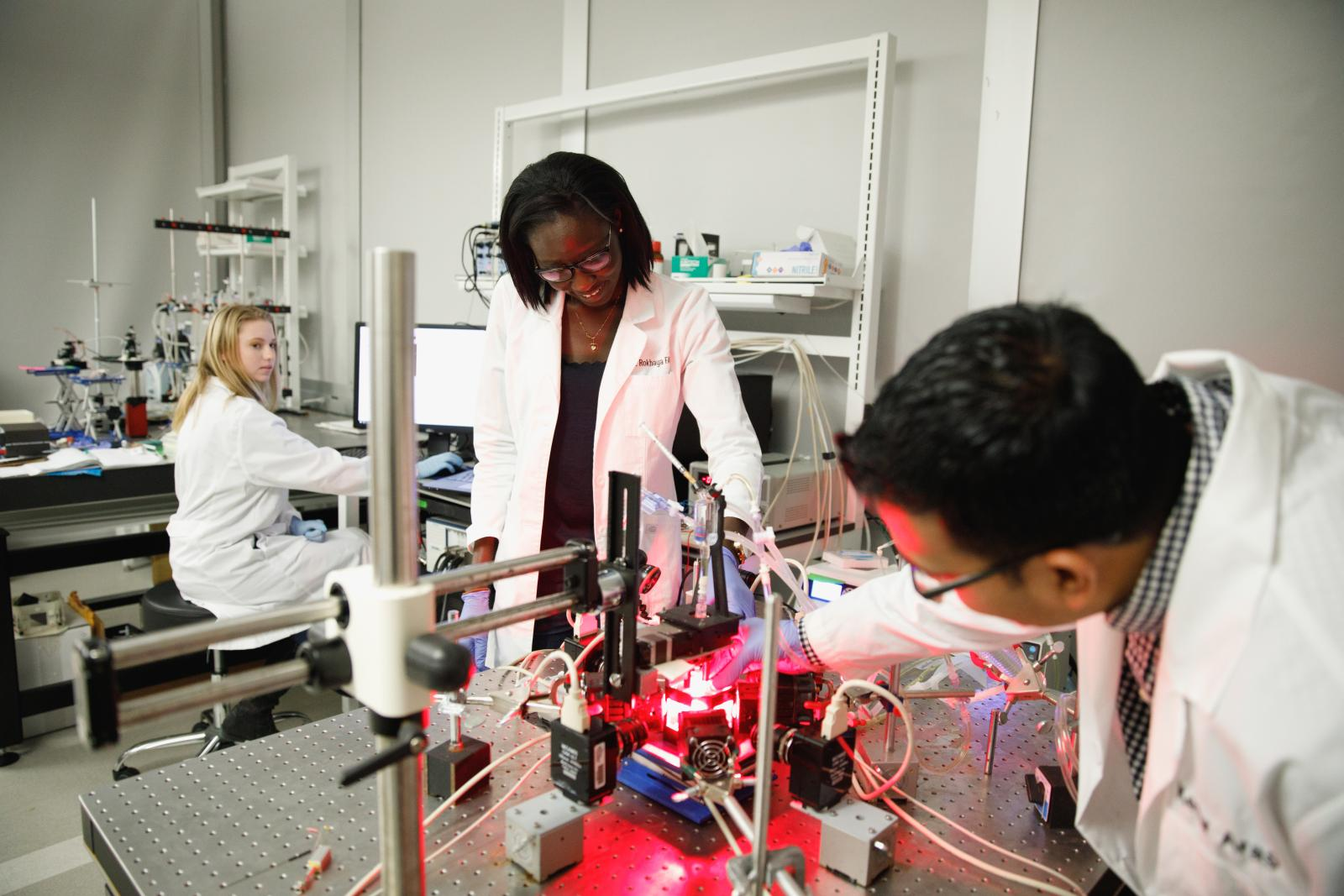 Student working at a biomedical engineering lab bench